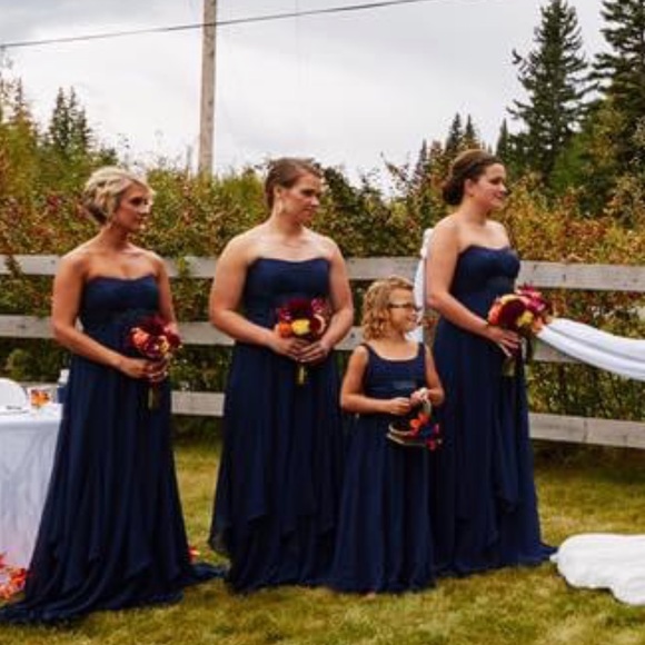 David's Bridal - Navy Blue Chiffon Bridesmaid Dress, Size 2 - Picture 2 of 14